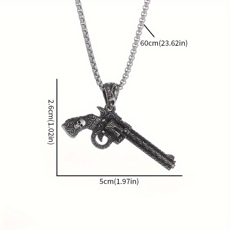 Retro Skull Gun Charm Necklace, Unisex Gift