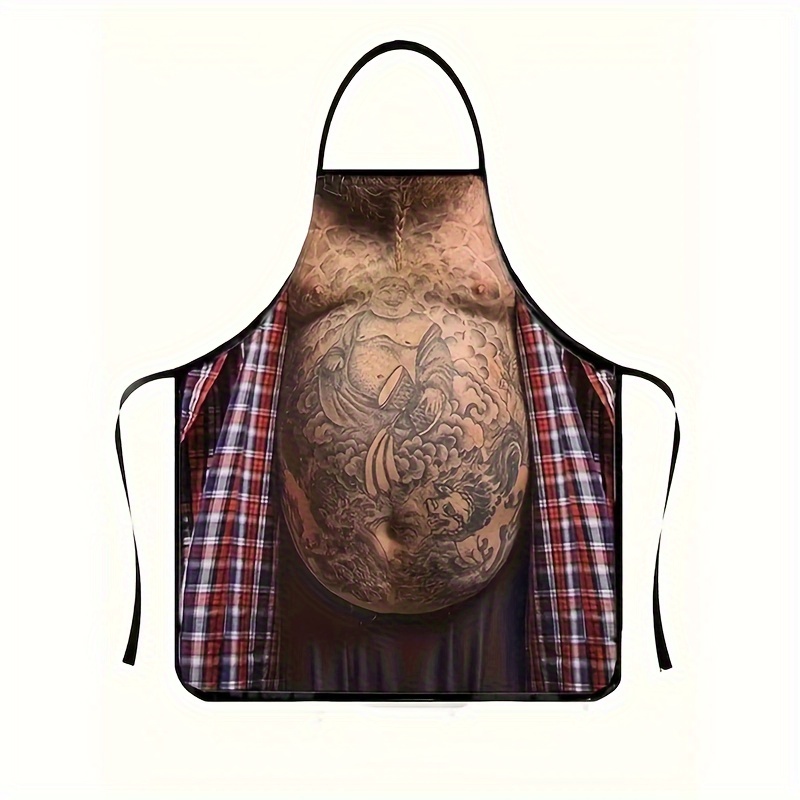 

1pc Fun Men's Belly Print Polyester Apron - Cooking, Bbq & Baking | Ideal Accessory, Plus Size Apron