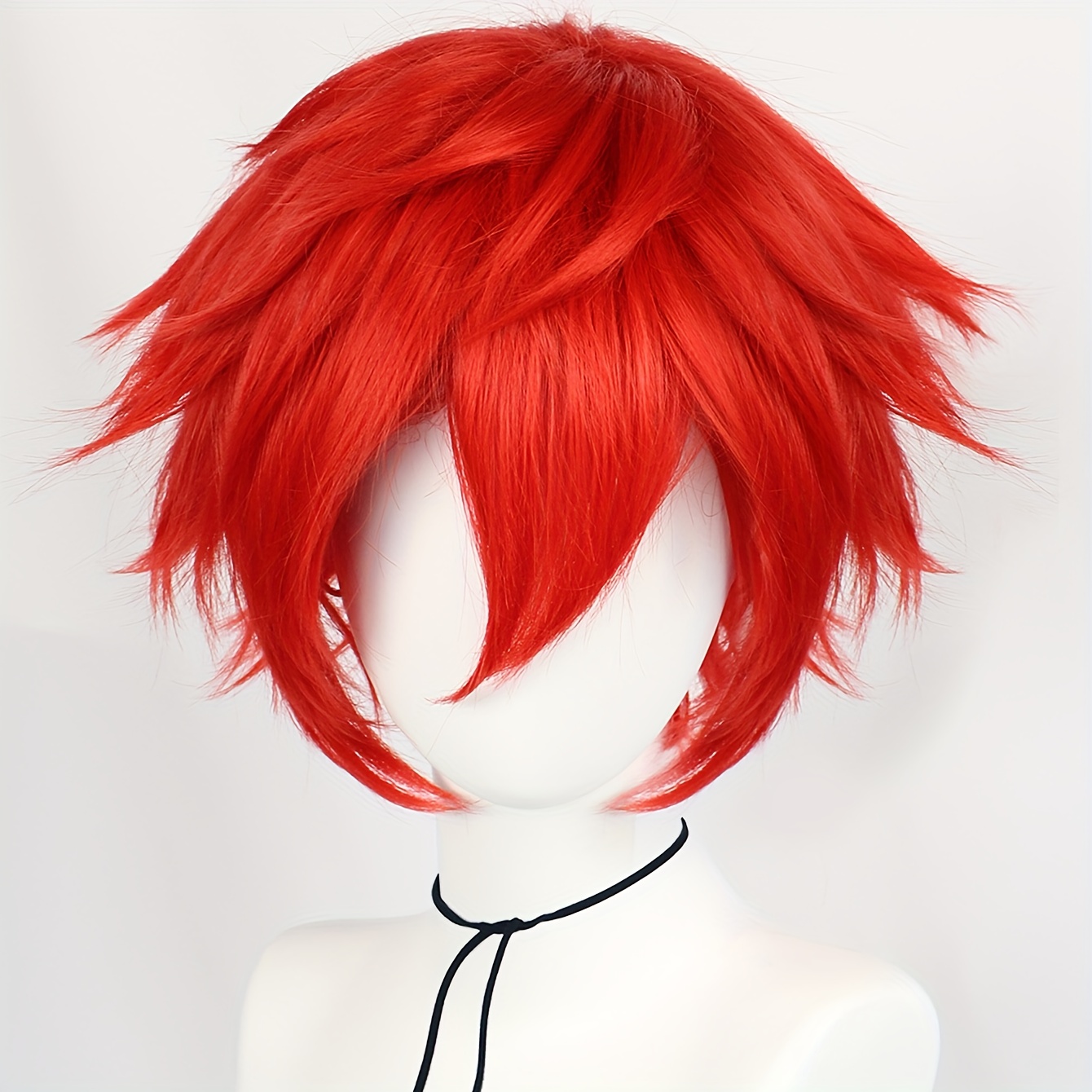 Image of Synthetic Short Fluffy Cosplay Wig, In Black And Red Colors, With Soft And Y, Suitable For Anime Cosplay And Styling, Suitable For Men's Us