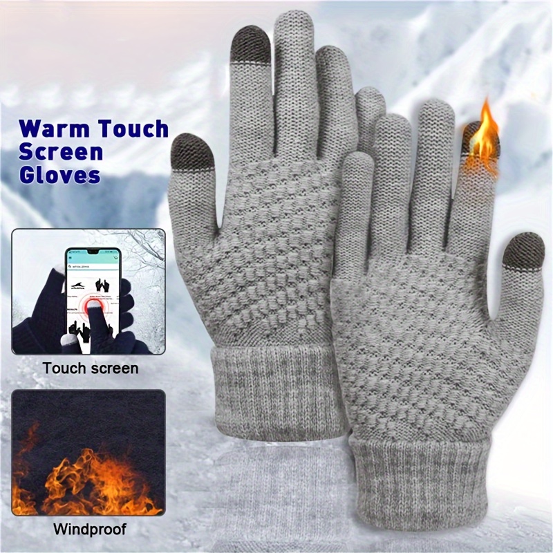 

1 Pair Of Warm Knitted Touchscreen Gloves - , & Cozy Winter Wear With Full-finger Design, Compatible With Smart Devices - Ideal For Cold Weather