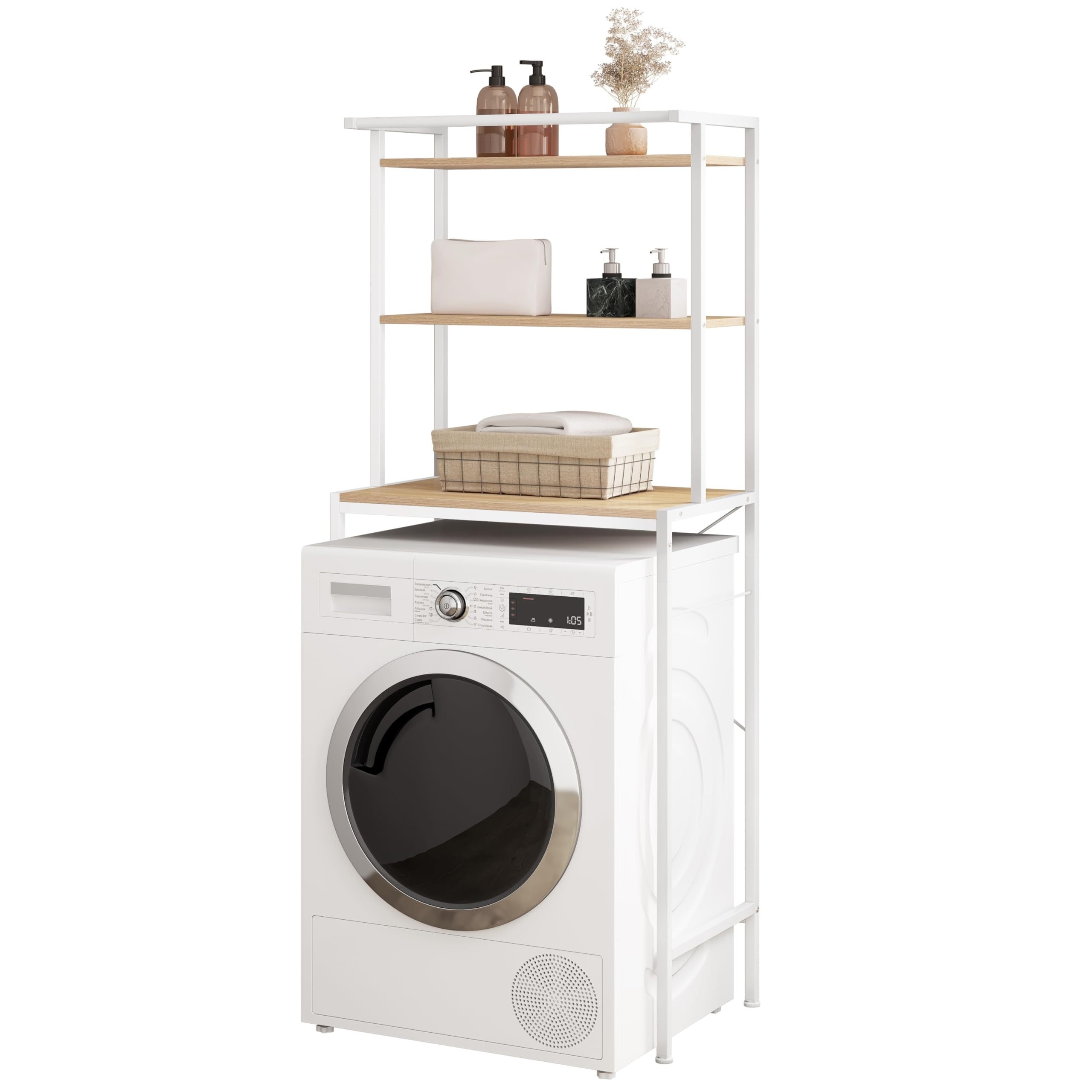 E-shop 1x Waschmaschinenregal, WC-Regal über Waschmaschine Toilette, Waschmaschinenschrank, Toilettenschrank, 3 Ablagen, Handtuchhalter, Metall
