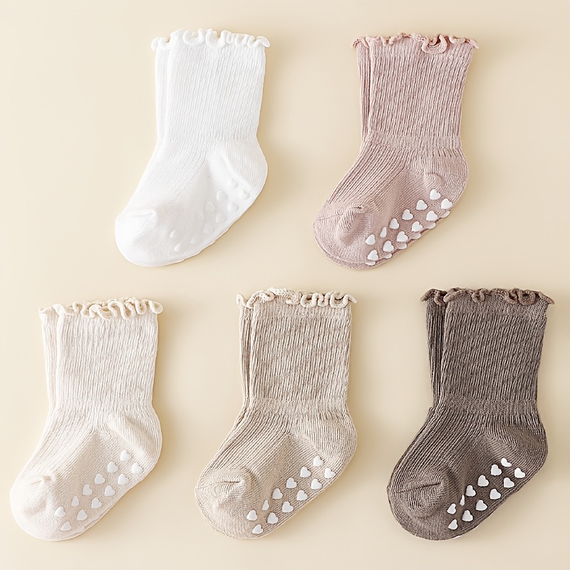 E-shop 5 Paar Frühling/Herbst Multicolor Süße Spitzenbesatz Anti-Rutsch Mid-Calf Socken