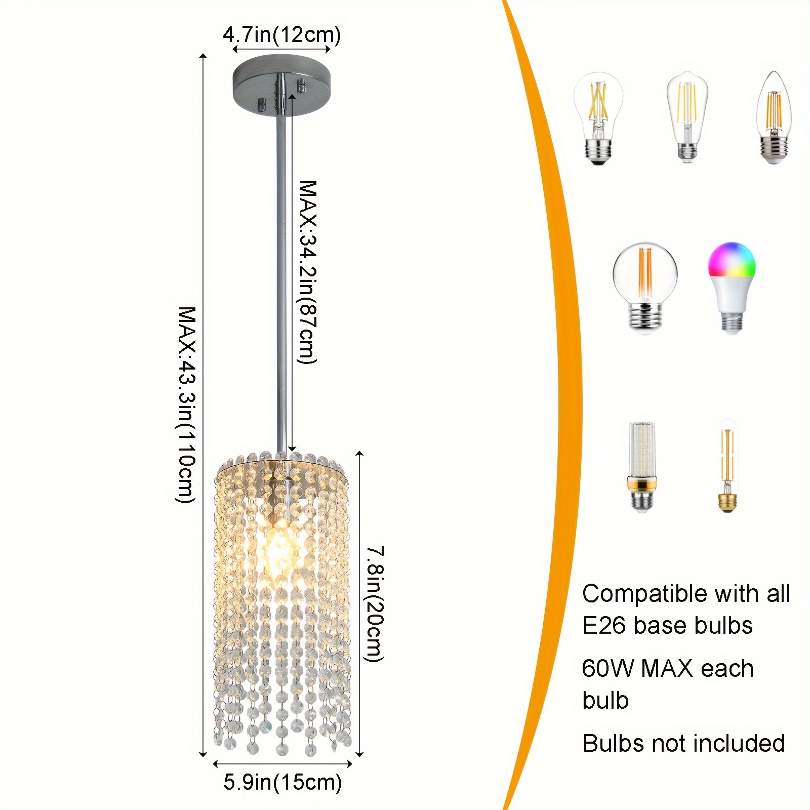 Mini Color Glass Pendant Light - 1-Light Chandelier, Adjustable Cord, 7.8 Inch, For Kitchen Island, Bedroom