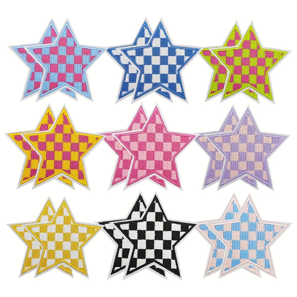 

18pcs Simple Plaid Star Embroidered Patches, Assorted Colors Iron-on Or Sew-on Appliqués For Clothing, Shoes, Hats, Bags, Diy Craft Decoration Accessories