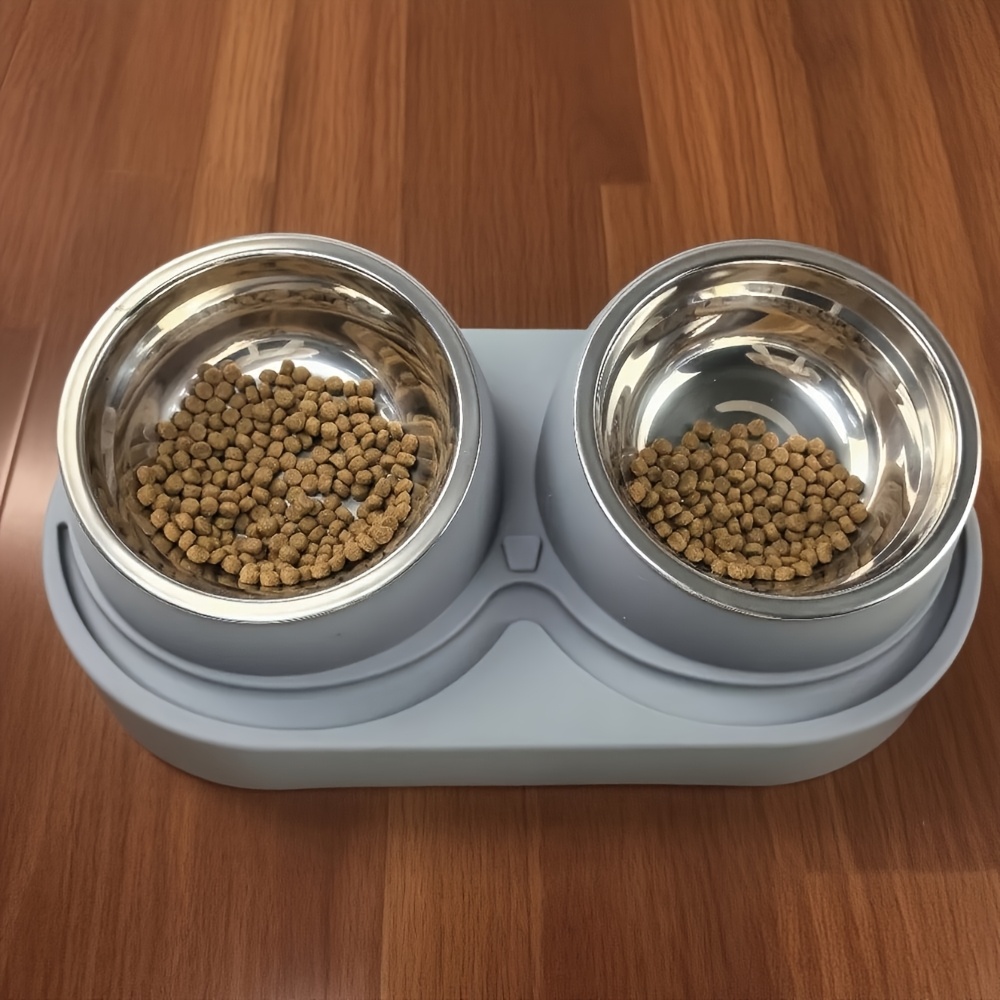 1 Bol Double Moderne surélevé pour Nourriture et Eau - Distributeur à Double Compartiment Amovible et Facile à Nettoyer avec Bols en Acier Inoxydable, Gain de Place pour Petits Chiens, Chats et Chaton, Adapté aux Animaux de Petite à Moyenne Taille - Station d'Alimentation Moderne pour Animaux