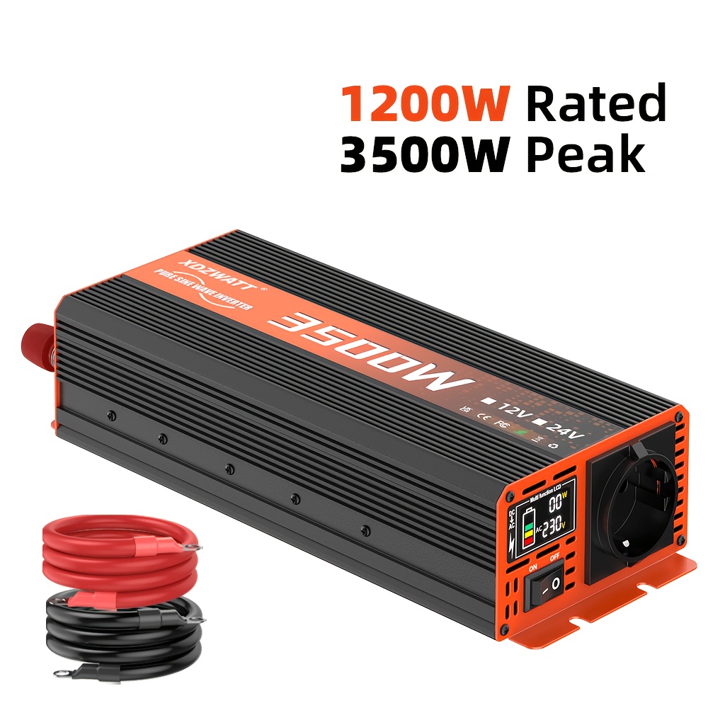TEMU 3500w Pure Sine Power Inverter 12v To 230v Ac Converter With Eu Ac Socket And Smart Lcd Display For Laptops Rv Auto Interior Accessories