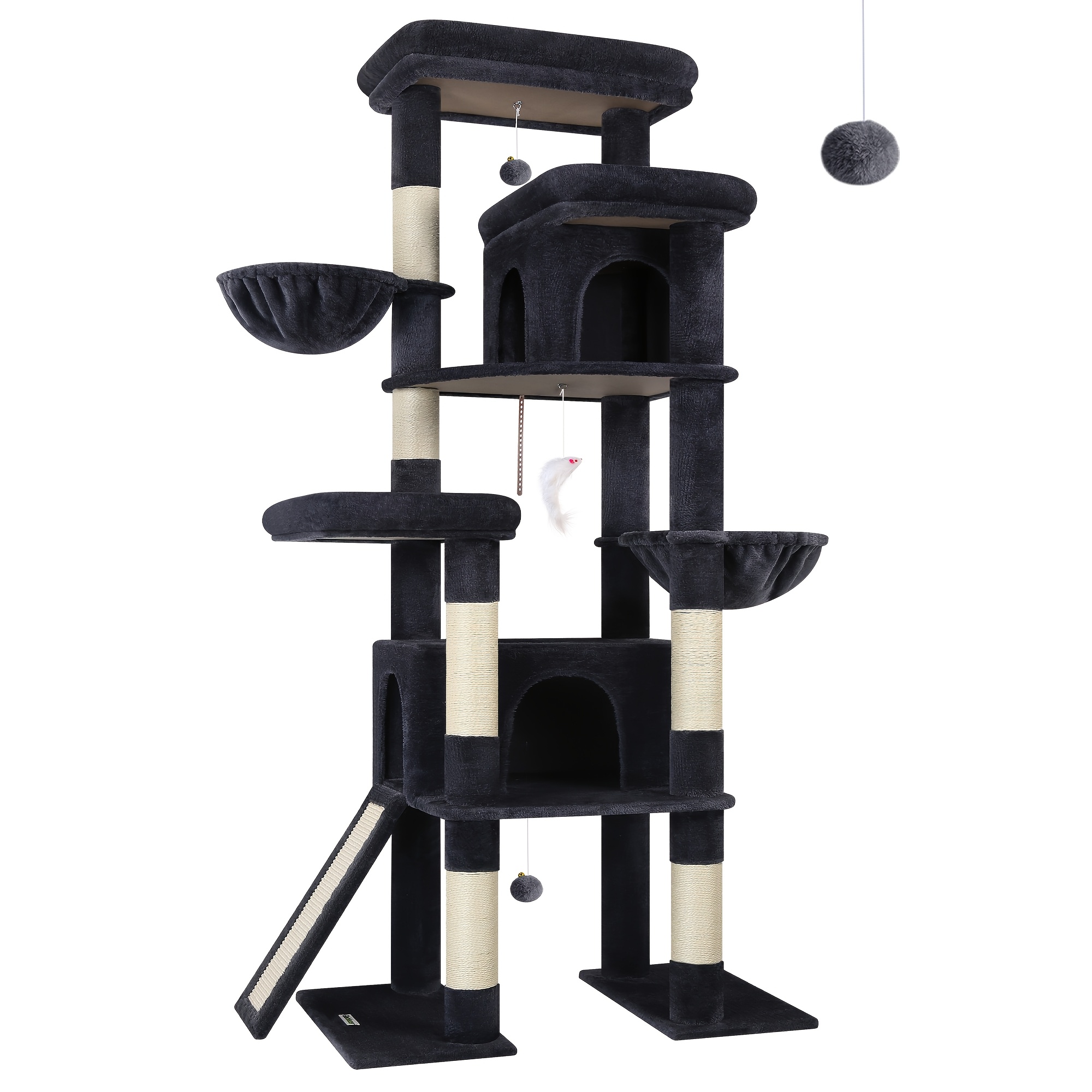 TEMU Globlazer 78\" Large Cat Tree For 2-, Multi-level Cat Tree With 2 Condos And 6 Sisal Posts For Indoor Cats, Tall Tree With Scratching Board And