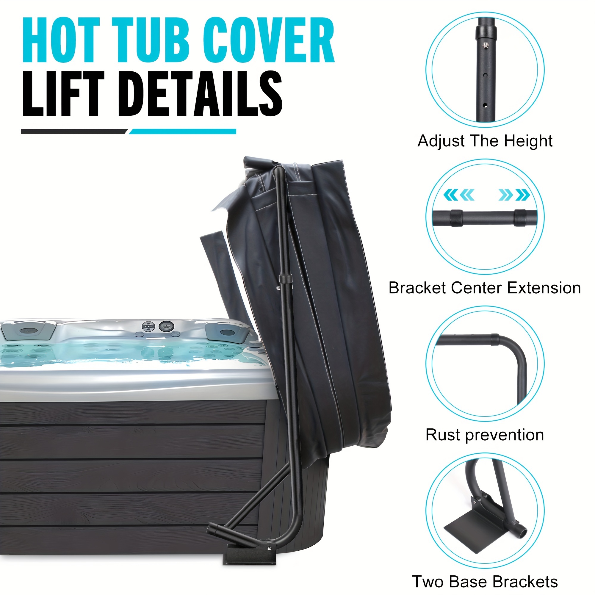 

Effortlessly Your Hot Tub Cover With The Adjustable Under-mount Spa Cover Lift: Covers 96 Inches In Width And With Adjustable Height From 31 To 41 Inches