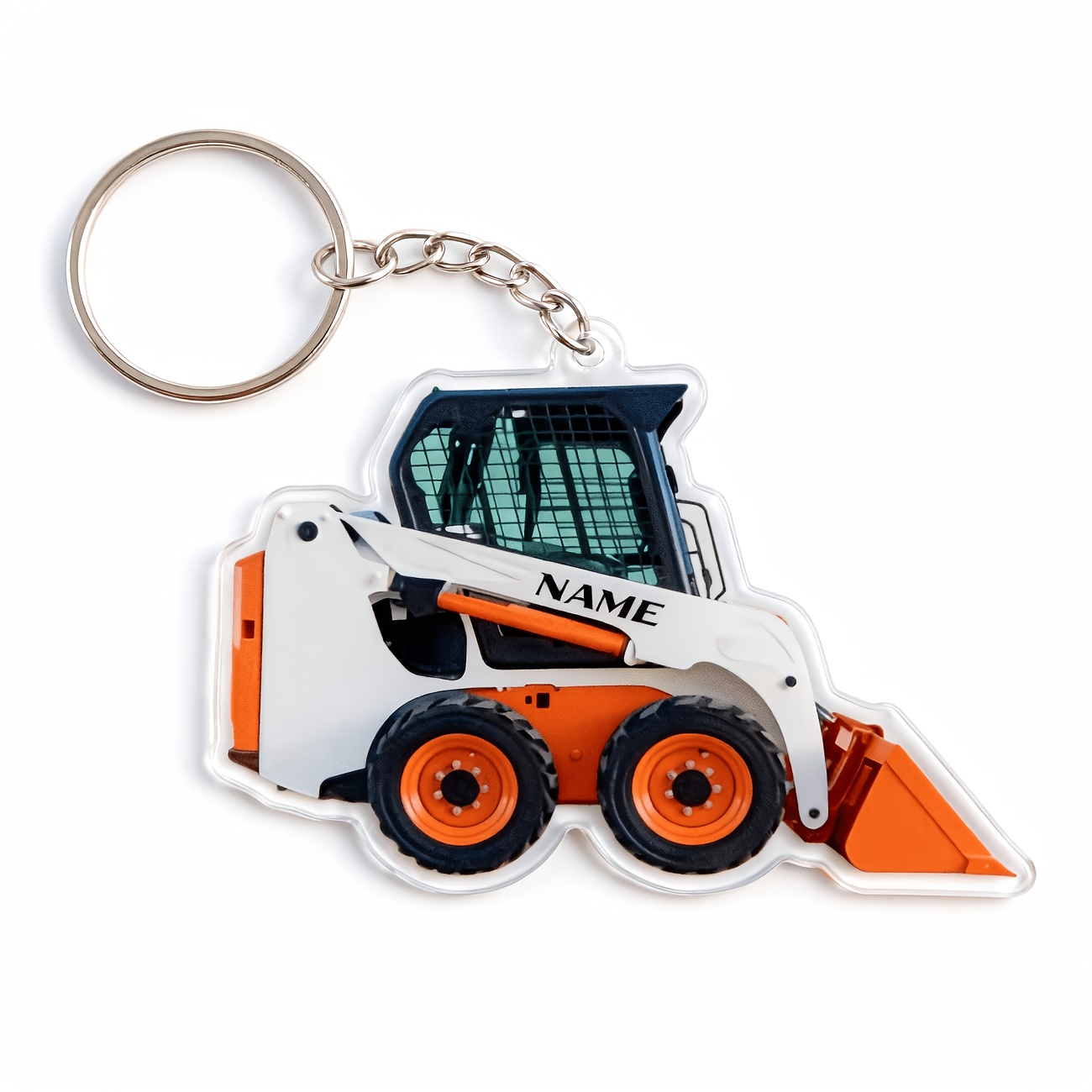TEMU Custom Skid Steer Loader Acrylic Keychain, Personalized Name Construction Vehicle Pendant, Double-sided Transparent Key Ring, Suitable For