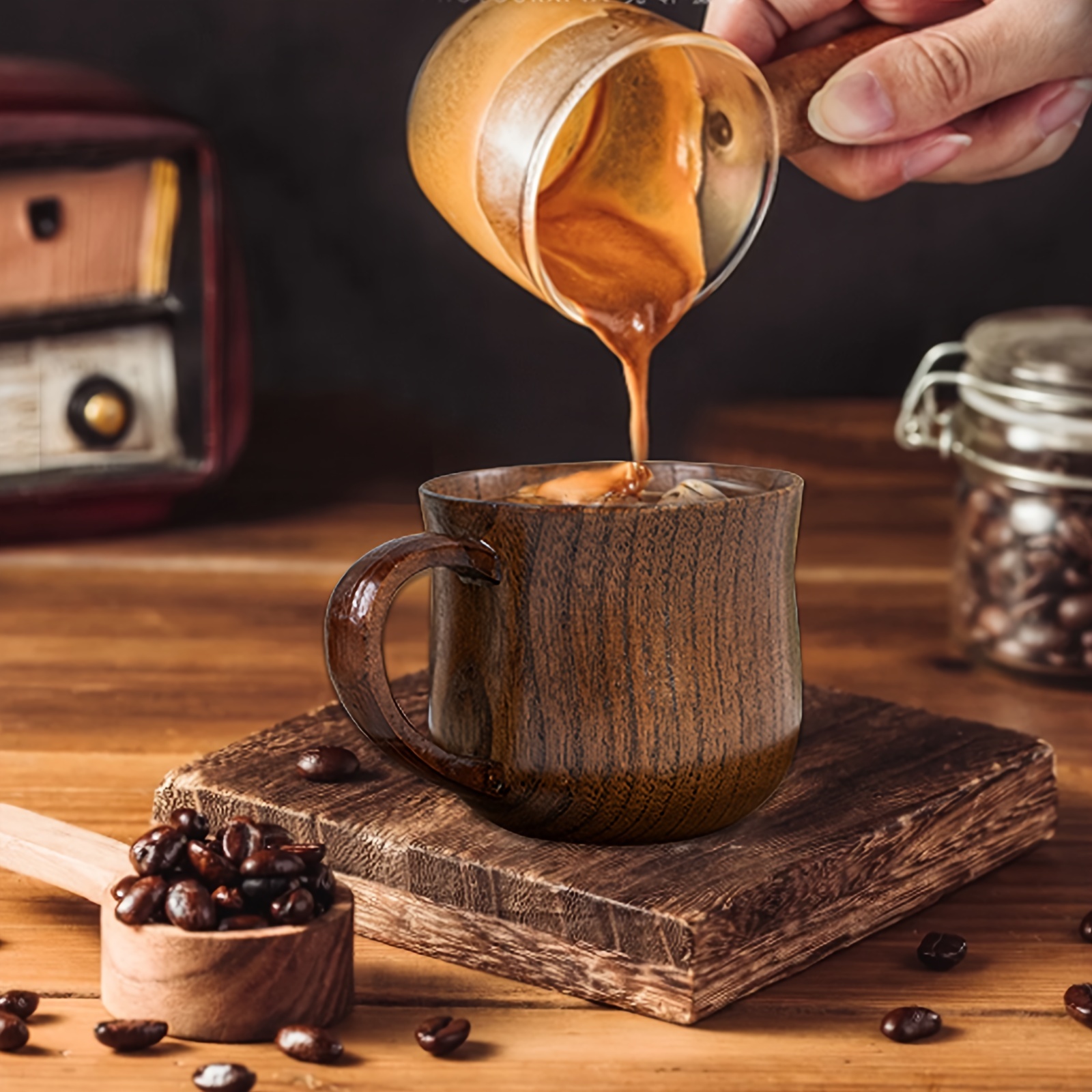 wood tea cup with handle anti scalding solid wood coffee mug portable   tumbler for restaurants hotels and commercial use 7