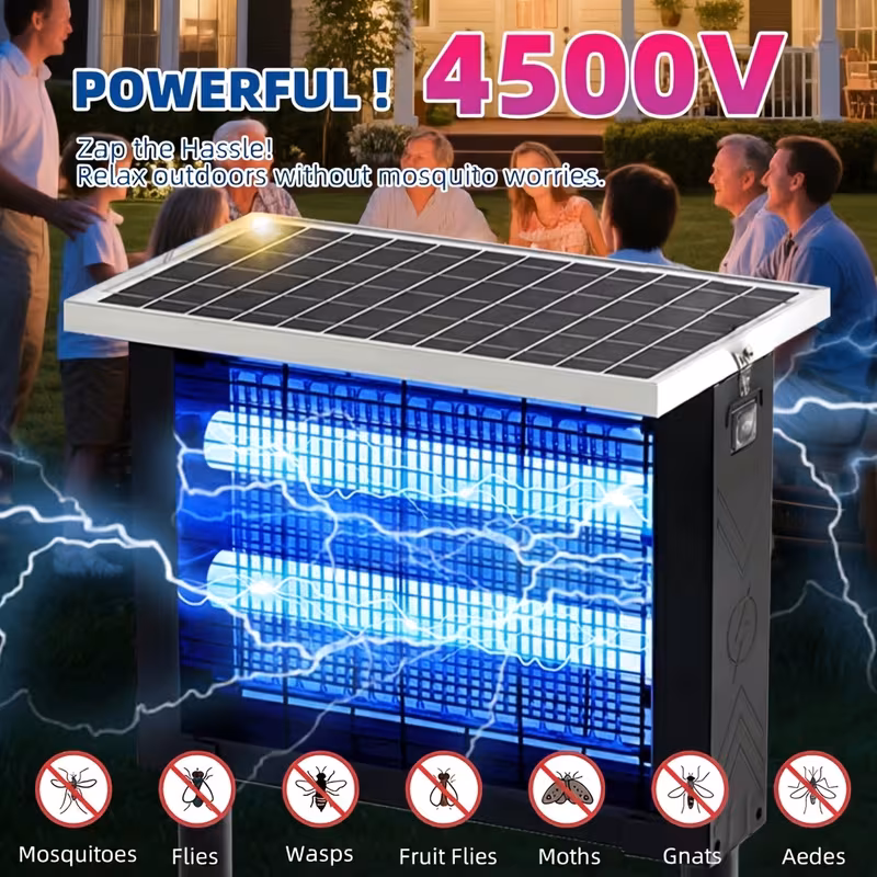 Solar Outdoor Bug Zapper – 4500V Electric Fly Trap with Panel Sensor