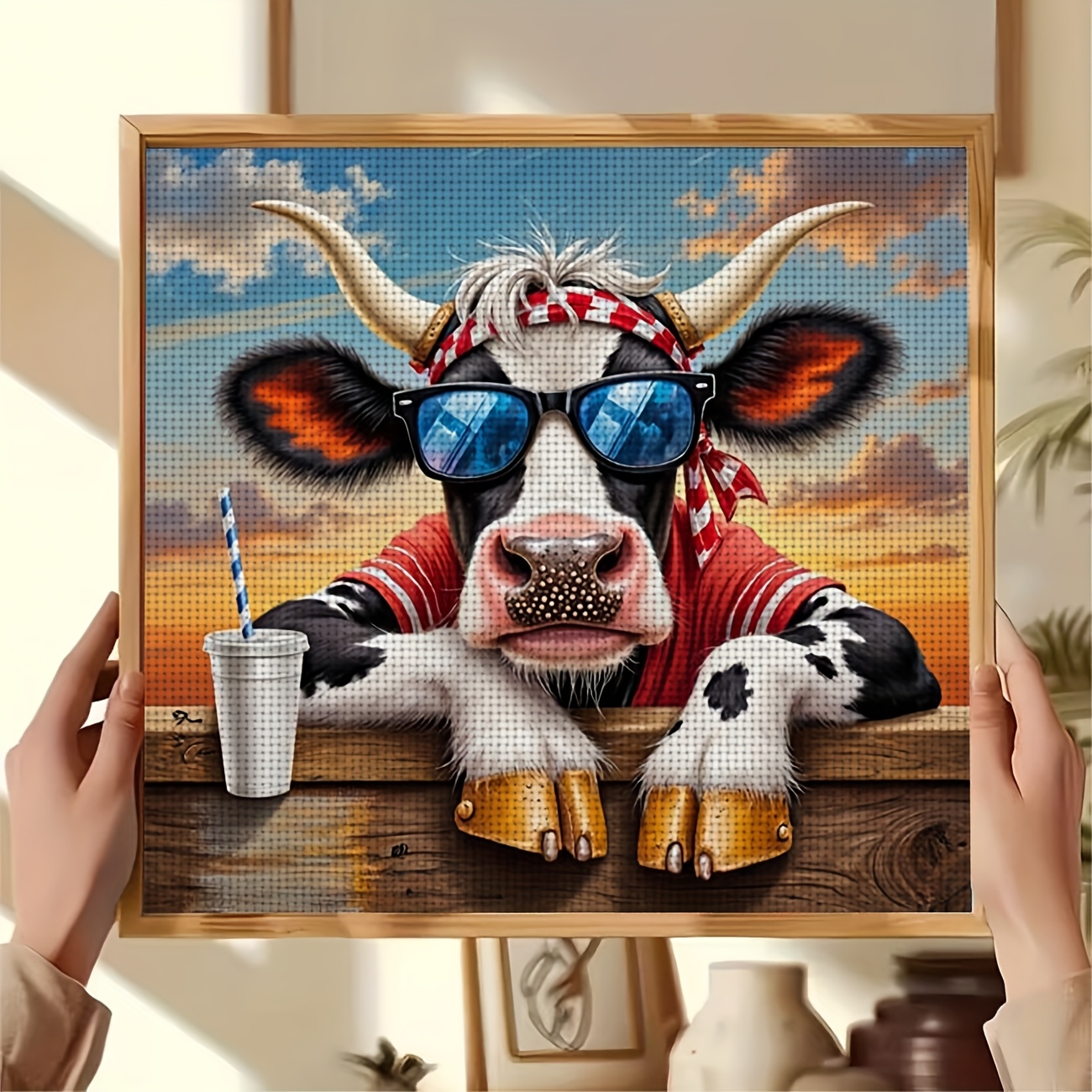 Printed DIY Cross Stitch Kit with Cow Design