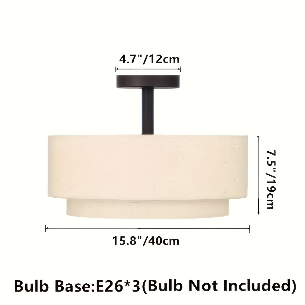 Ceiling Light Garden 3-light Semi Flush Mount Ceiling Light, Linen Shade Design For Porch, Patio, Kitchen, Courtyard, Hallway And Entryway (bulbs Not Included!!!)