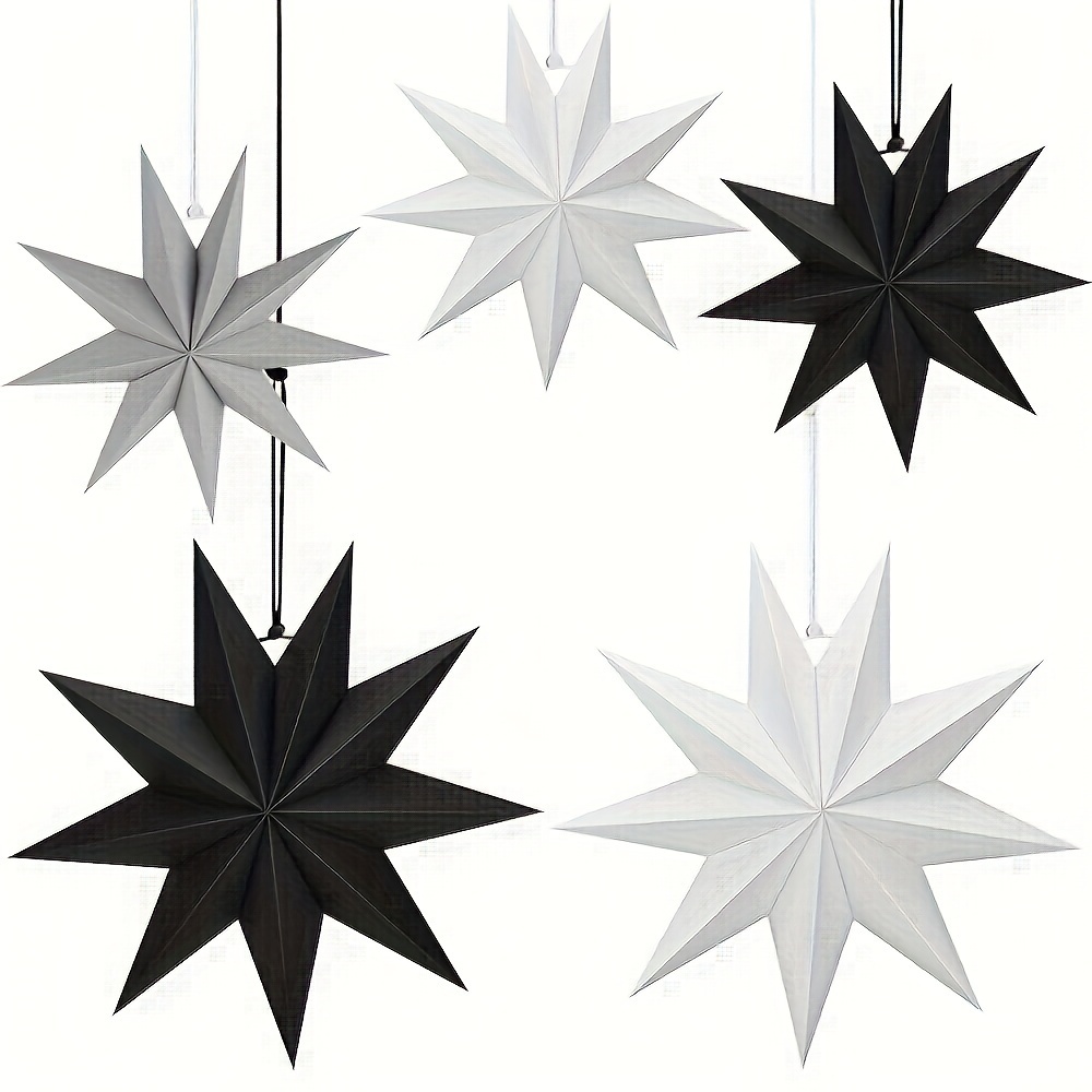 

5pcs Set 3d Paper - Christmas, New Year & Wedding Decor | , Reusable Design In Black, Grey & White, Christmas Decor