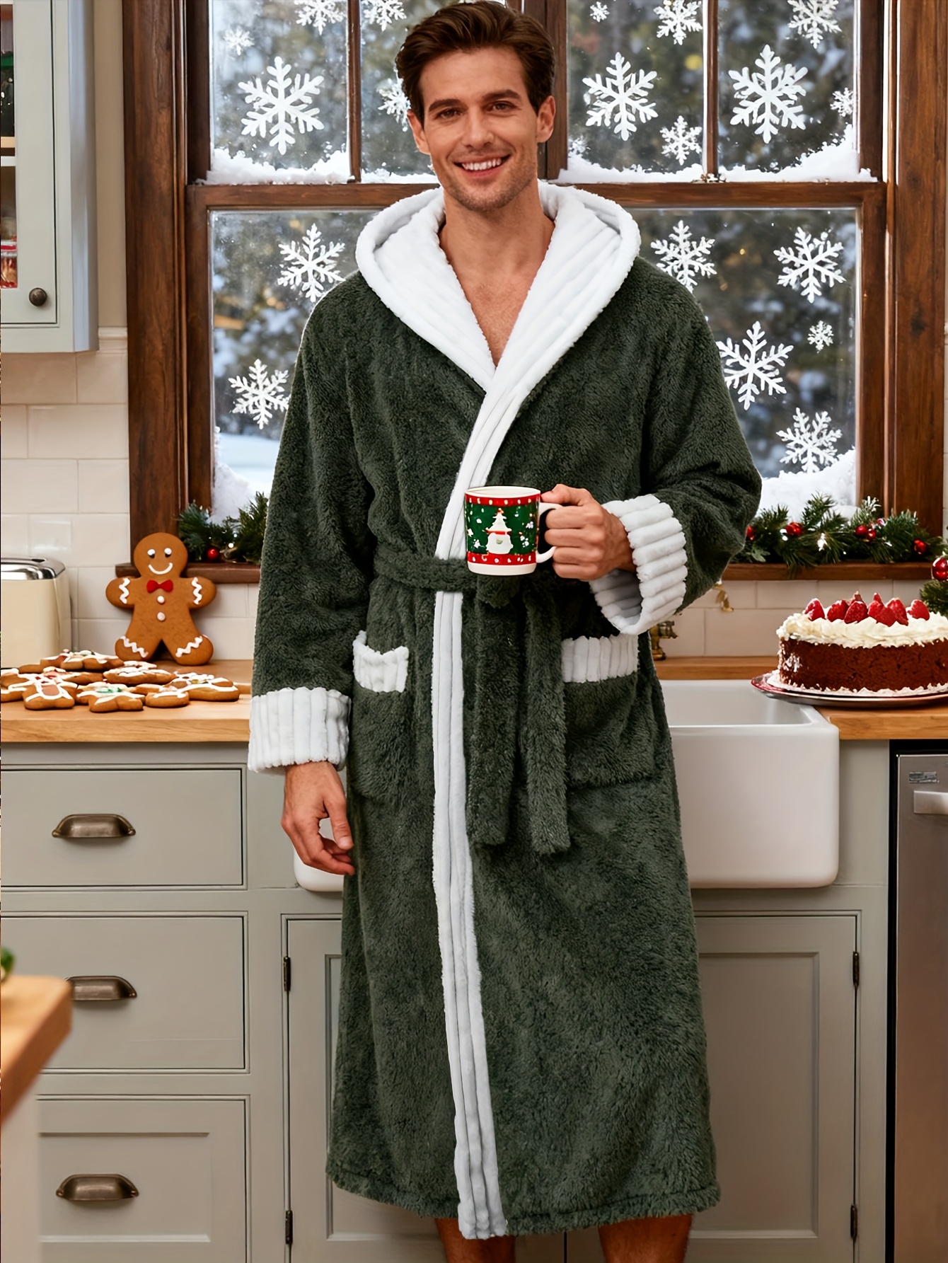 Men'S Classic Hooded Bathrobe | Thick, Warm, Breathable, Skin-Friendly Flannel Robe with Lace-Up Detail, Perfect for Fall/Winter, Casual Style, Long Sleeve, Belted.