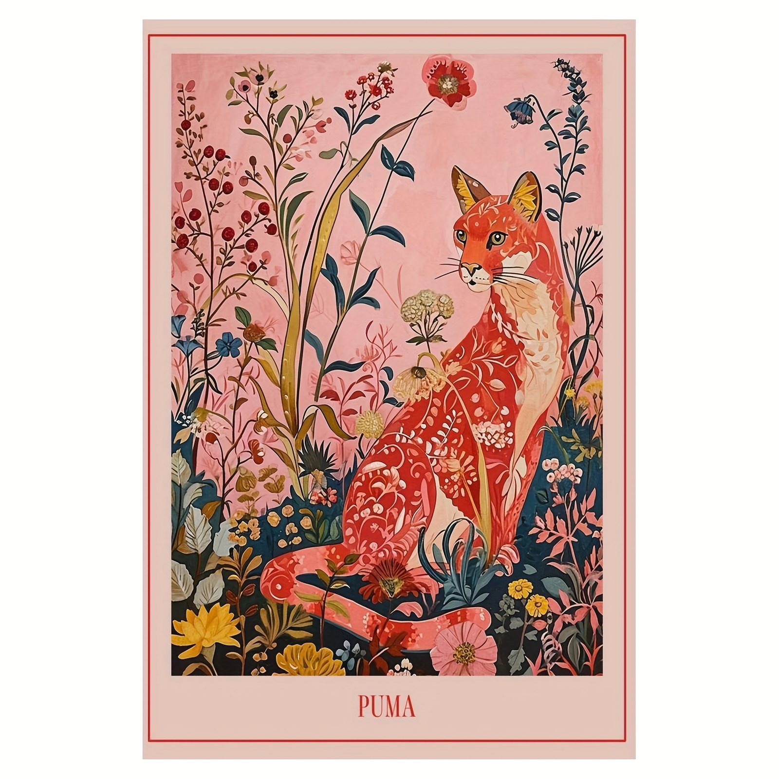 

Waterproof Canvas Art Print: Floral Animal Painting Of A Puma By Ritual Art Prints - Frameless Modern Wall Art