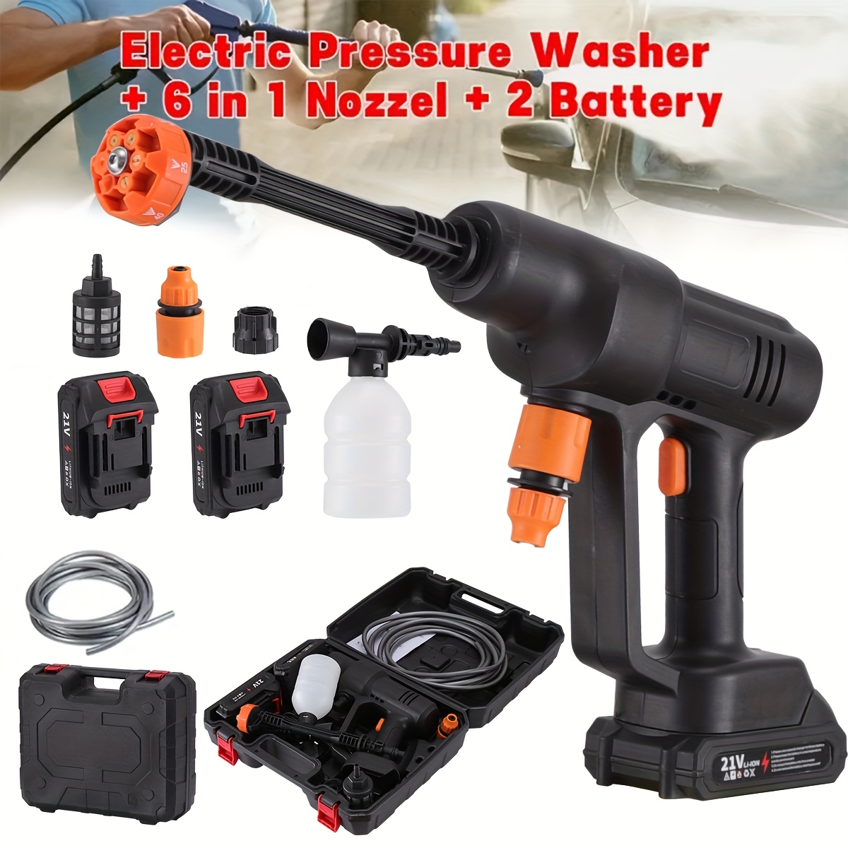 TEMU Cordless Pressure Washer, Cordless Power Washer Gun, 2 With 6000mah Battery Operated Power Pressure, Portable High Pressure Washer With 2 Nozzel