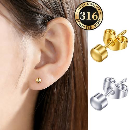 a pair of round smooth stud earrings made of steel hypoallergenic and designed for ear piercing earrings are suitable for women feature piercing with pointed ends to prevent blockage