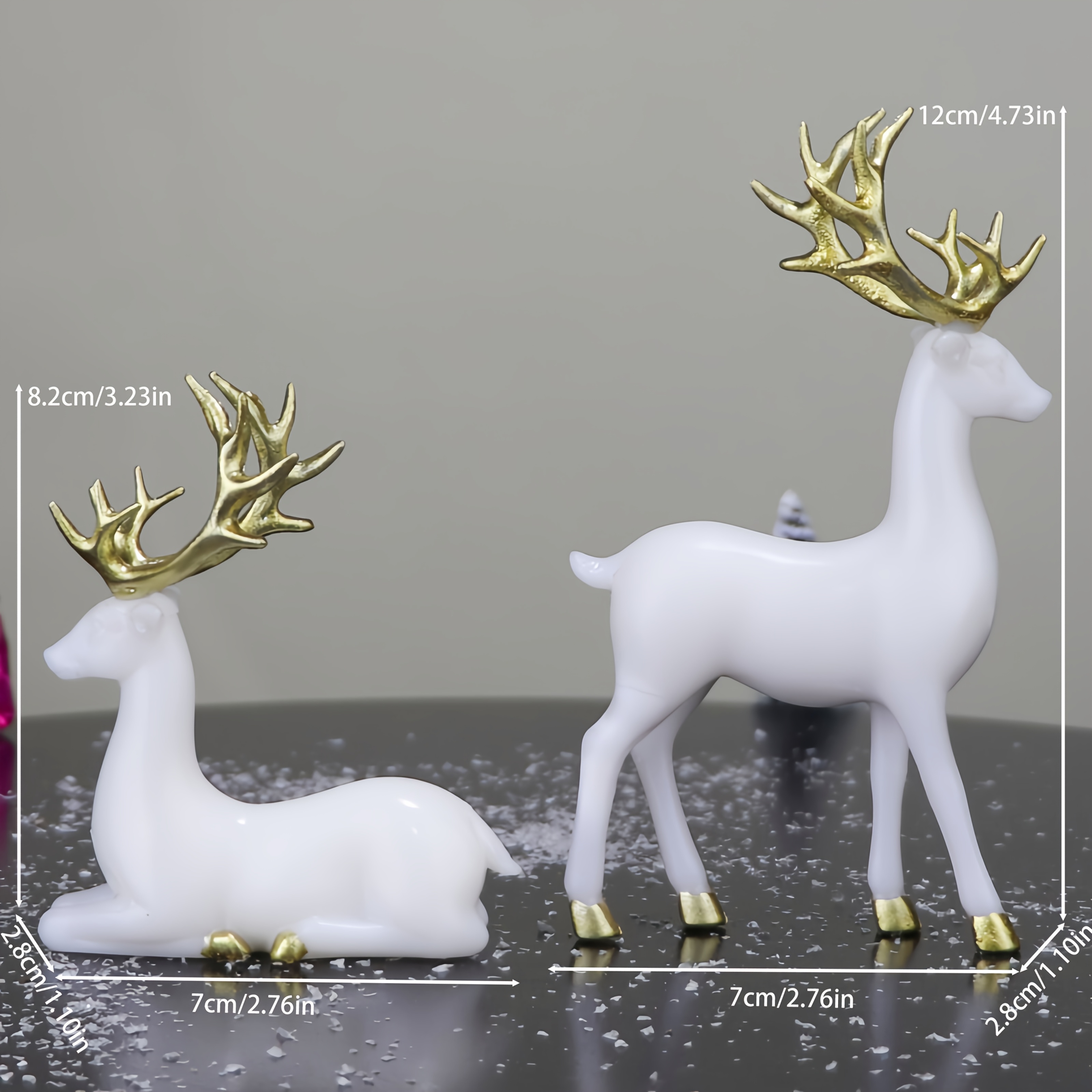 TEMU Juego de Dos Piezas, Adornos Navideños de Reno, con Astas y Patas Doradas, Figuras Navideñas, Decoración de para San Valentín, Adornos