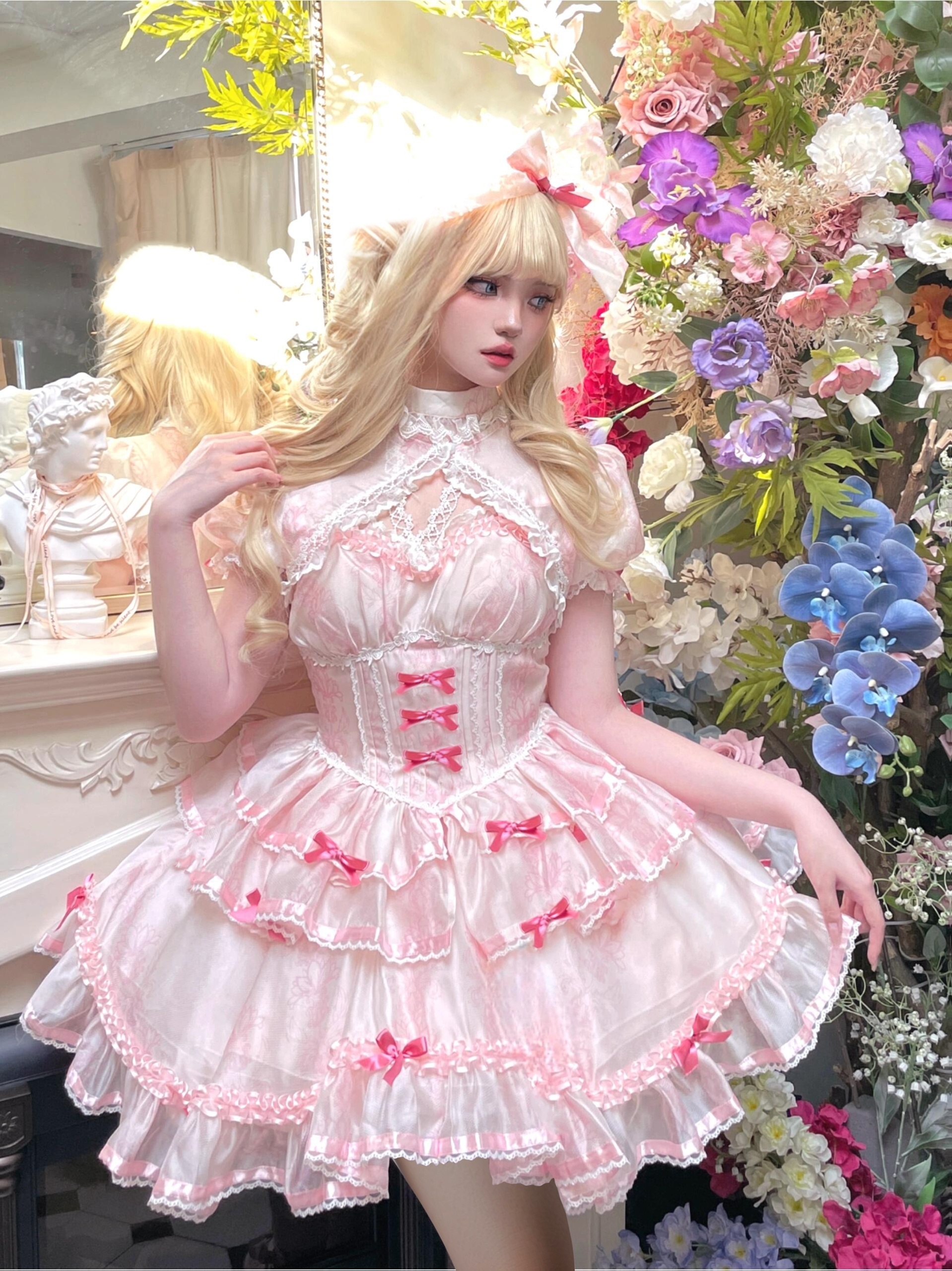 Lolita Style Dress with Delicate Bow Lace and * Ballet Style, Spring and  Autumn, Cute and Fashionable, Versatile and Elegant Women's Clothing *  Princess Dress, Short-sleeved Dress.