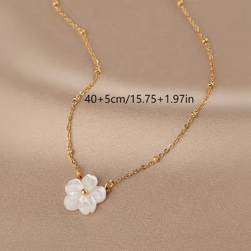French Vintage Shell Flower Pendant Necklace 18K Golden Plated