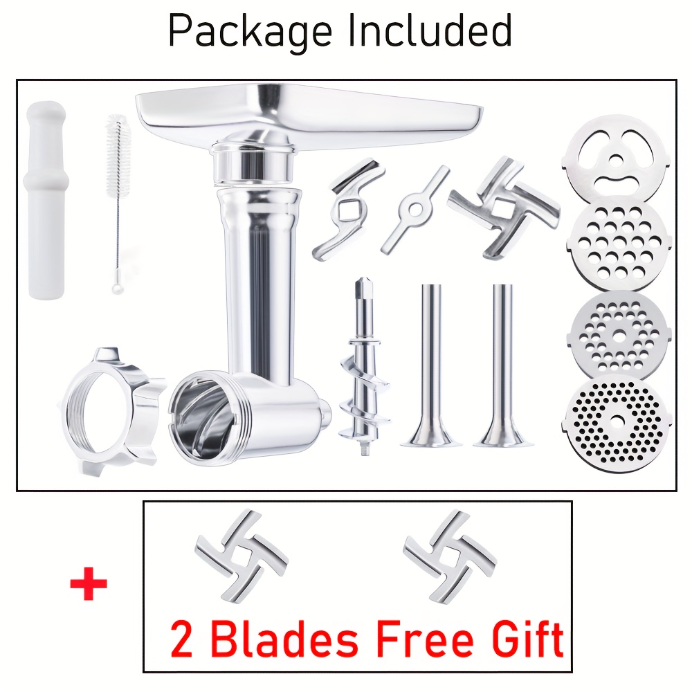 TEMU Metal Food Grinder Attachment For Stand Mixers, Acetec Meat Grinder Attachments Included 2 Sausage Stuffer Tubes & A Holder, 4 Grinding Plates, 4 Grinding , Cleaning Brush
