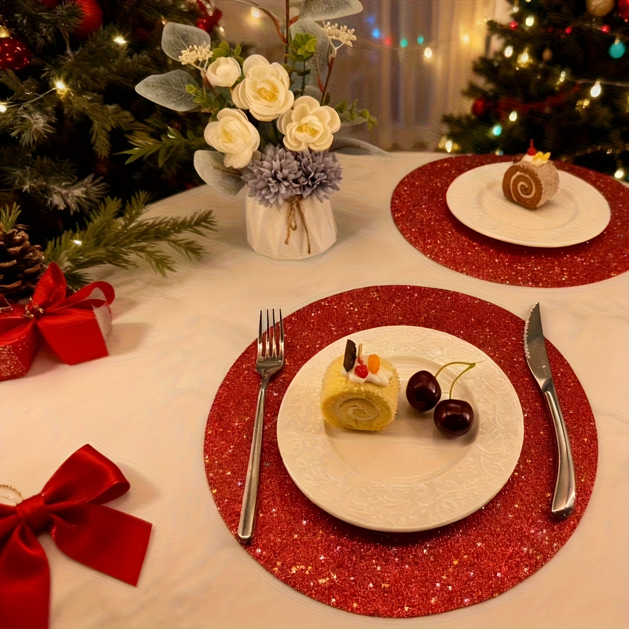 12pcs High-quality Atmosphere-enhancing Colored Star Sequin Sparkle Round Tablecloth - Perfect For Christmas, New Year Gifts, Banquets, Weddings, And Party Events