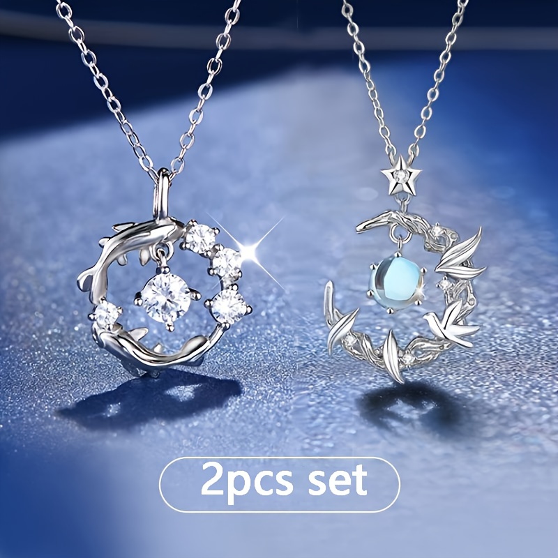 

2pcs 925 Silver Good Ring Necklace Women' Luxury Premium New Girlfriend Birthday Gift Halloween Christmas Holiday Essential