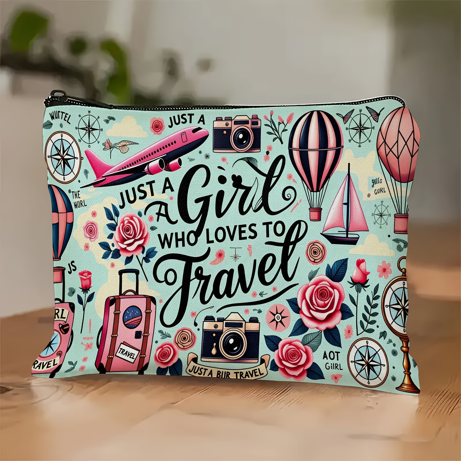 TEMU A Travel-themed Makeup Bag For Girls, A Portable Travel Zippered Makeup Bag, Suitable For Mothers, Travel Enthusiasts, And Travel Gifts.