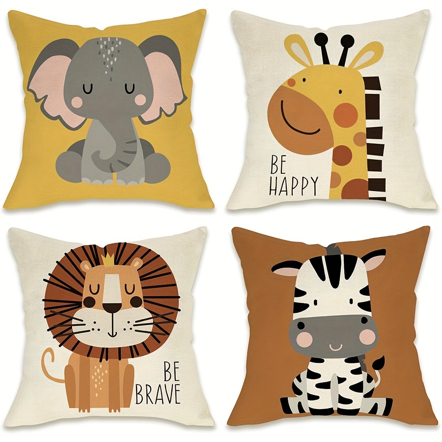 

4pcs Set - Washable, , Linen, Cushion For Kids, - , , , "be " & "be " For