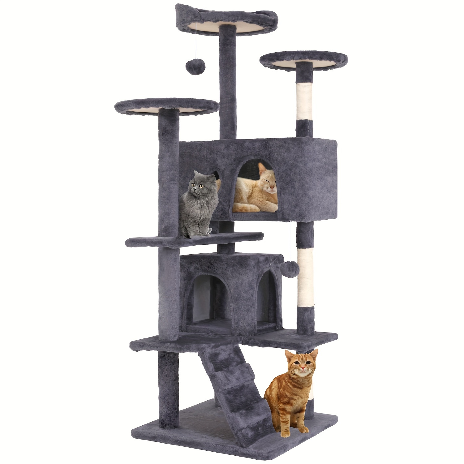 

54/70" Multi-level Cat Tree Tower With Scratching Posts & Cozy Condos, Space-saving Indoor Cat Playhouse, Plywood Construction, Fun Jumping Platforms, Multiple Colors For Cats