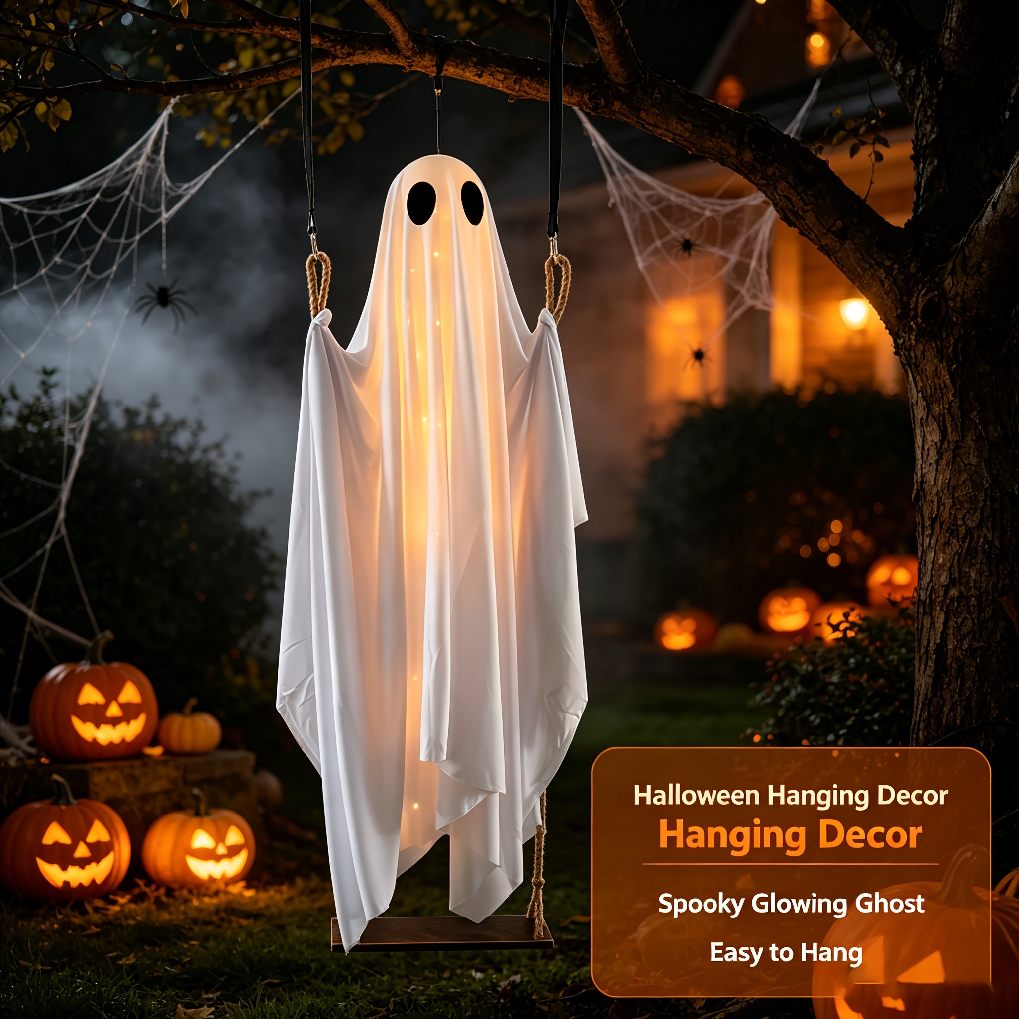 Battery Box Halloween Hanging Light - 1 Large Scary Decoration, Equipped with Warm Color LED String Lights, Suitable for Indoor And Outdoor Stage Lighting Halloween Decorations, Can Be Used In Front Porches, Gardens, Etc