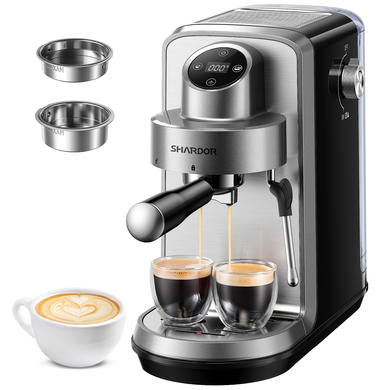 Espresso Coffee Maker - Automatic Espresso Coffee Machine with Milk Frother, 20 Bar Pressure, 1 & 2 Shot Options, Milk Frother, Kaffeemaschine for Lattes, Cappuccinos & Macchiatos, Fast Heating, Easy to Use for Rich, Creamy Coffee, Kitchen Appliances