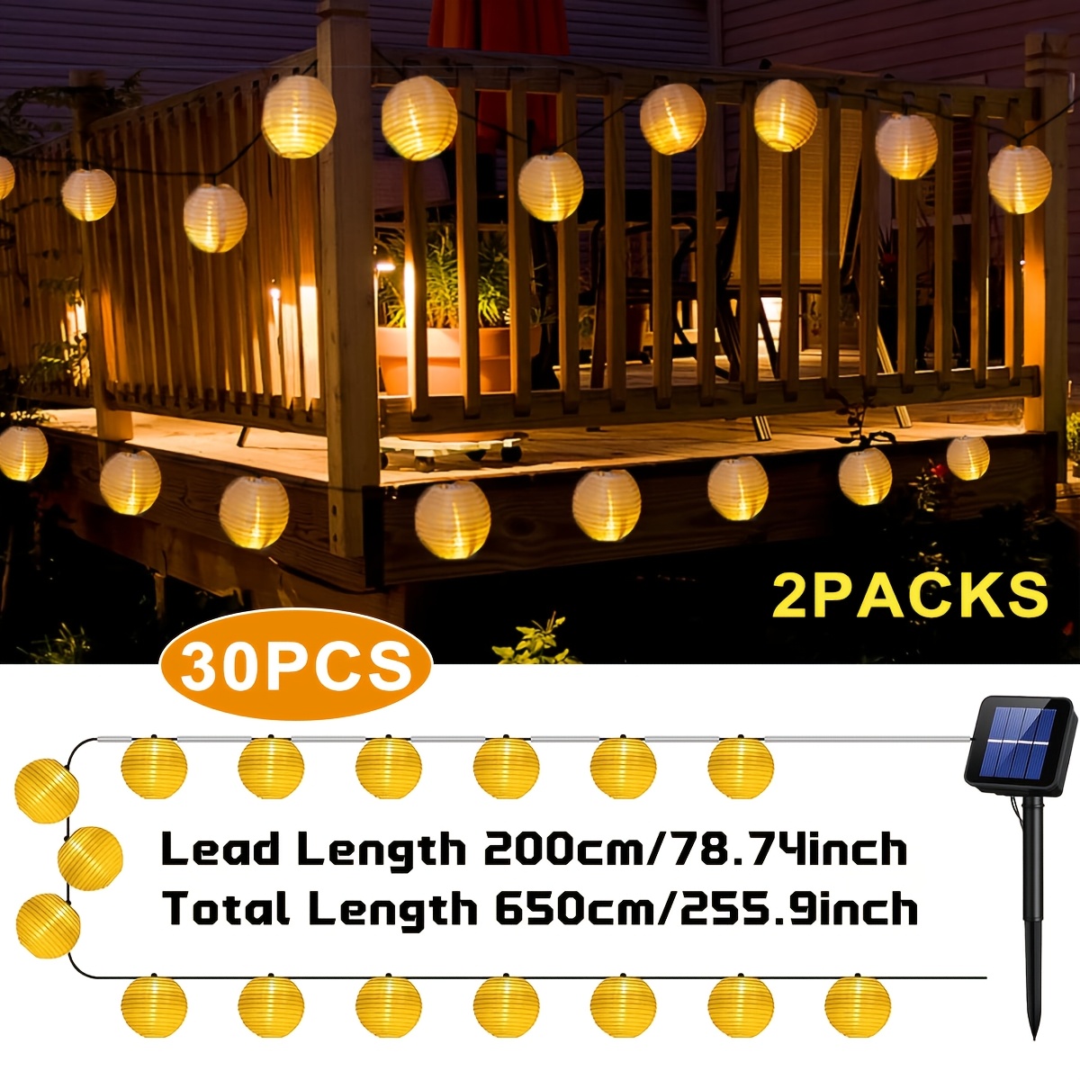 TEMU 30pcs/20pcs Warm White Led Solar Outdoor Lights, Outdoor Solar Lantern String Lights, Ip65 Solar-powered Fairy Garden Lights, Auto , 8 Flashing