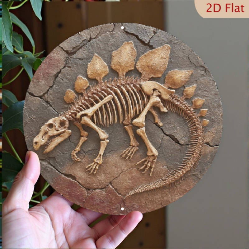 TEMU 2d Flat, 1pc Vintage Dinosaur Fossil Wall Decor - Prehistoric Skeleton & Beaver Fossil Panel Suitable For Garage, Patio, Kitchen, Educational