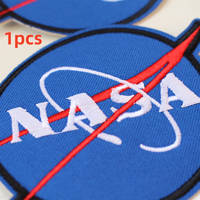 

1pc Nasa Embroidered Patch, Light Blue With White Lettering, Space Exploration Badge, Astronaut Decor For Jackets, Hats, Backpacks - Fabric Material