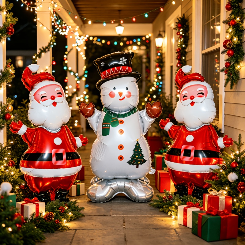 TEMU 3pcs Christmas Foil Balloons Super Large Santa Claus Standing Snow Niche Ball For Christmas Winter Decor