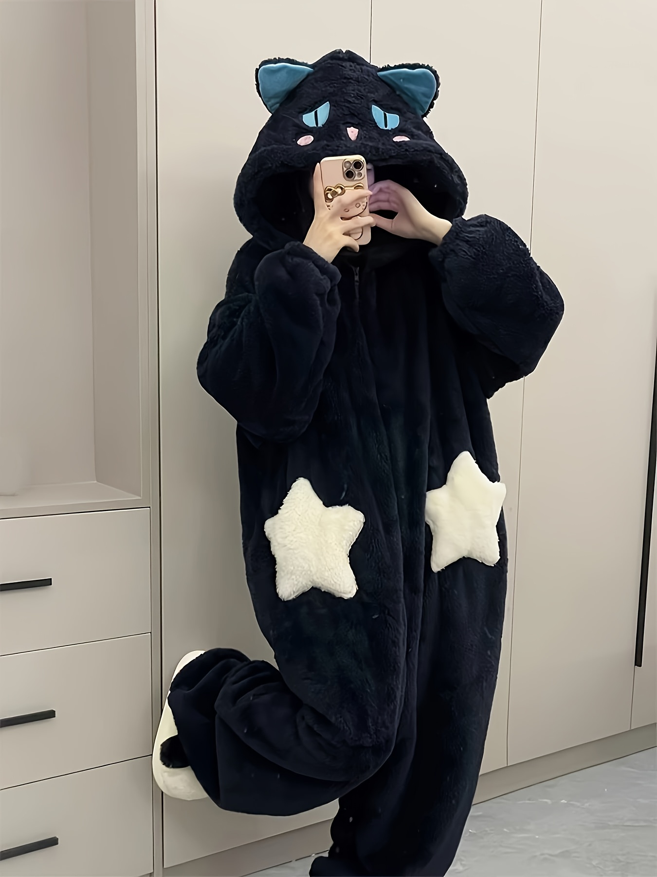 Cat Onesie Pajamas Plus Size Black Onesie Cozy Black Cat Plush