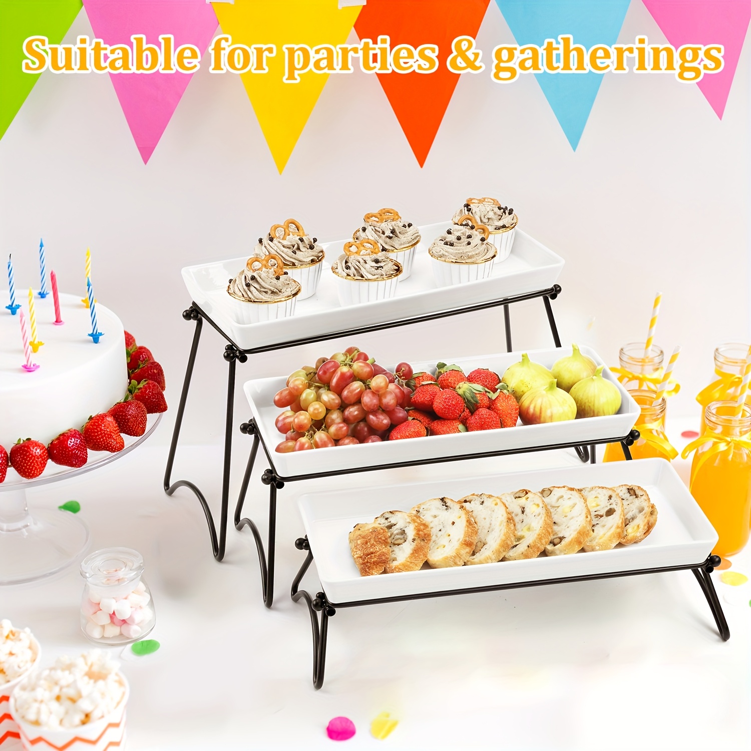 

1pc, 3 Tier Dessert Stand, With Foldable Metal Display Rack And 3 Tiered Plastic Trays, Used As , Cupcake Stand Serving Tray, For Home Gathering Party Wedding, Party Supplies, Table Decors