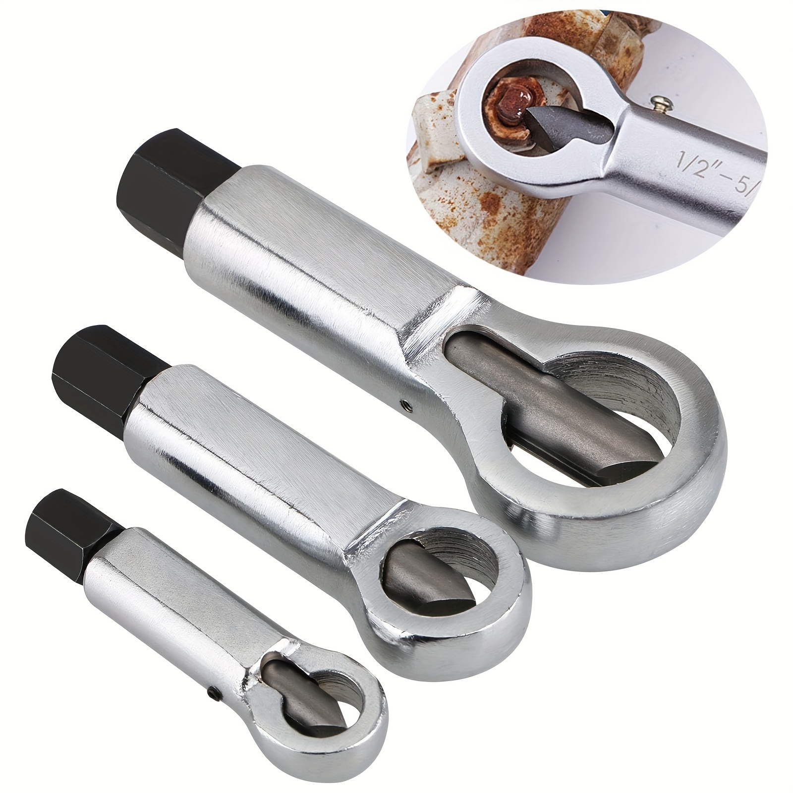 

3pcs/set Metal Nut Splitter, Damaged Nut Remover Tool, Corroded Bolt Extractor, For Screw Cap Disassembly