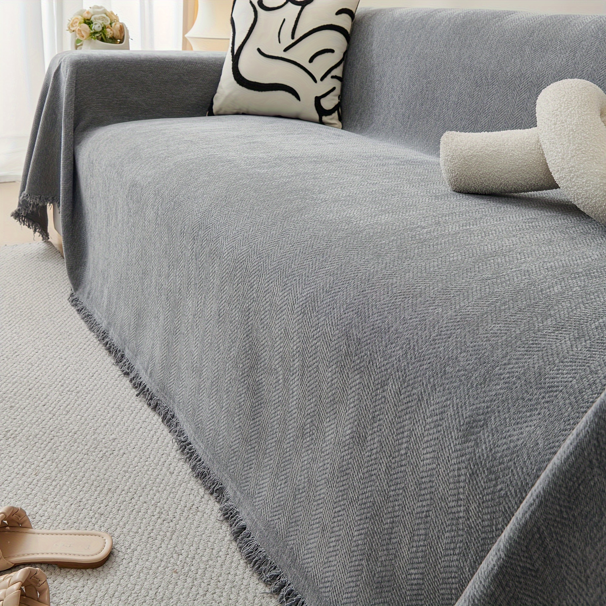 1pc solid color herringbone pattern sofa cover green gray sofa blanket used for sofa protection l shaped corner universal sofa cover pet friendly sofa towel multi purpose sofa blanket suitable for bedroom and living room decoration