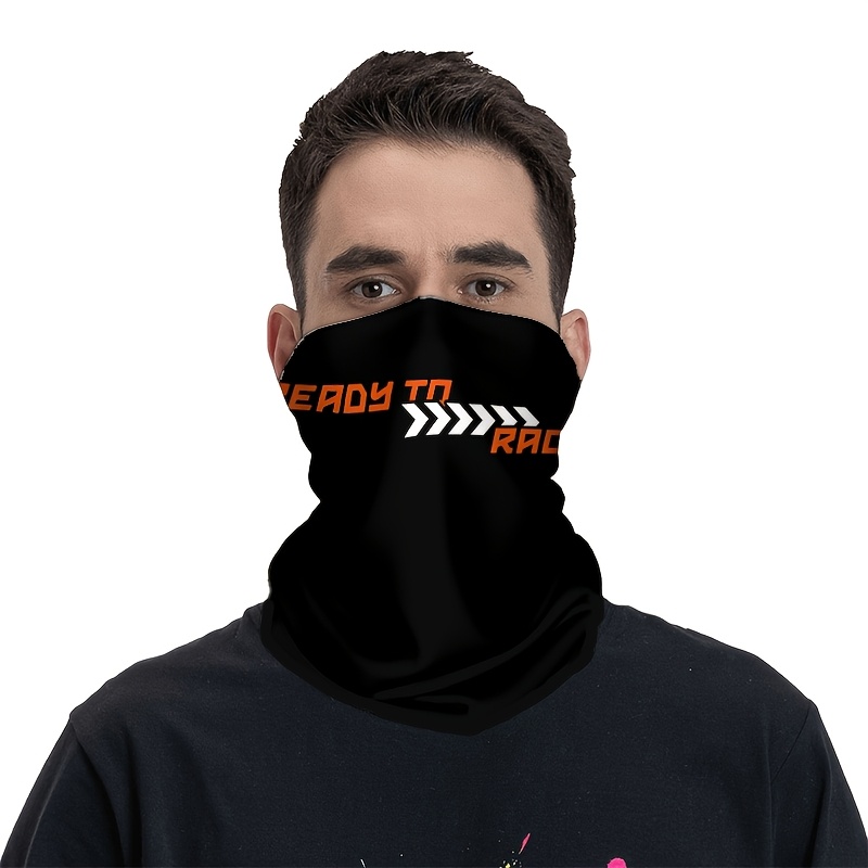 TEMU 1pc Black And Orange Sports Print Multifunctional Scarf - Convertible Neck Gaiter And Face Mask, Breathable Mesh For Outdoor Activities, Unisex