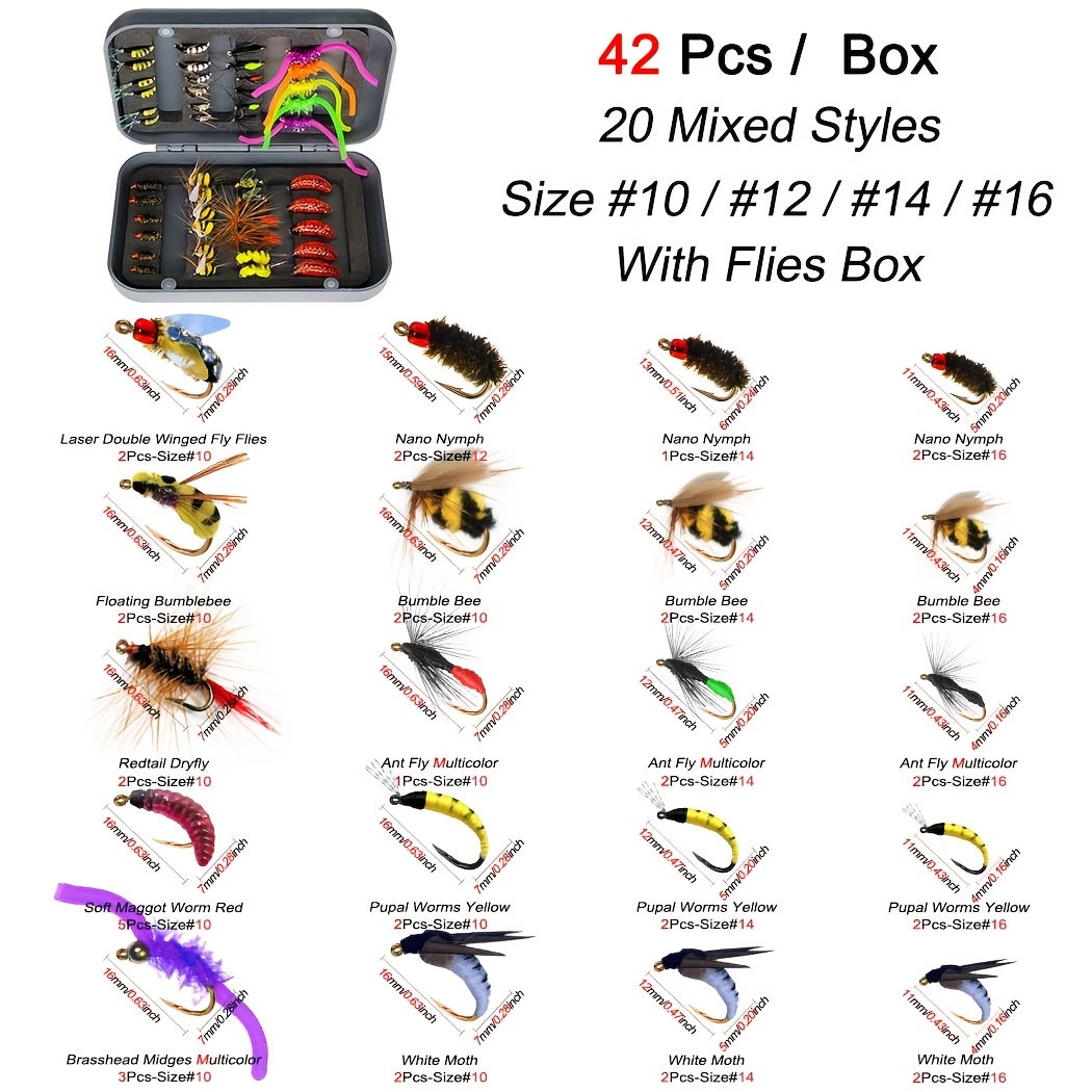 Fly Fishing Flies Assortment Kit 35pcs-42pcs-box Dry Wet Flies Nyphms Baits Fishing For Trout Salmon-with Fly Box