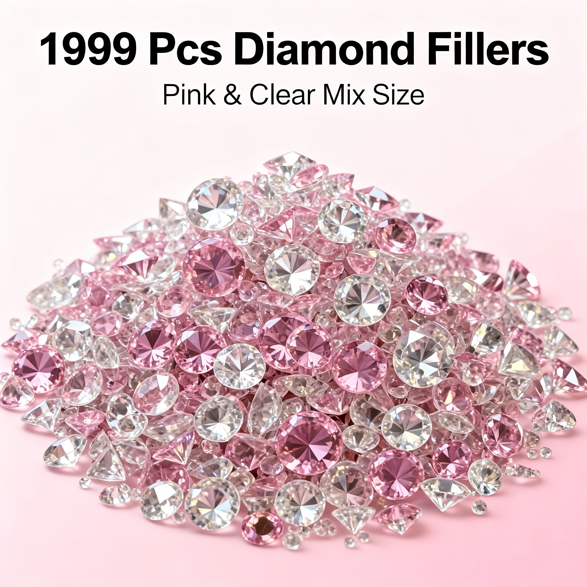 TEMU 1999pcs Of Transparent And Pink Artificial Diamonds, Suitable For Vase Filler, Wedding Accessories, Wedding Ornaments, Table Centerpieces,