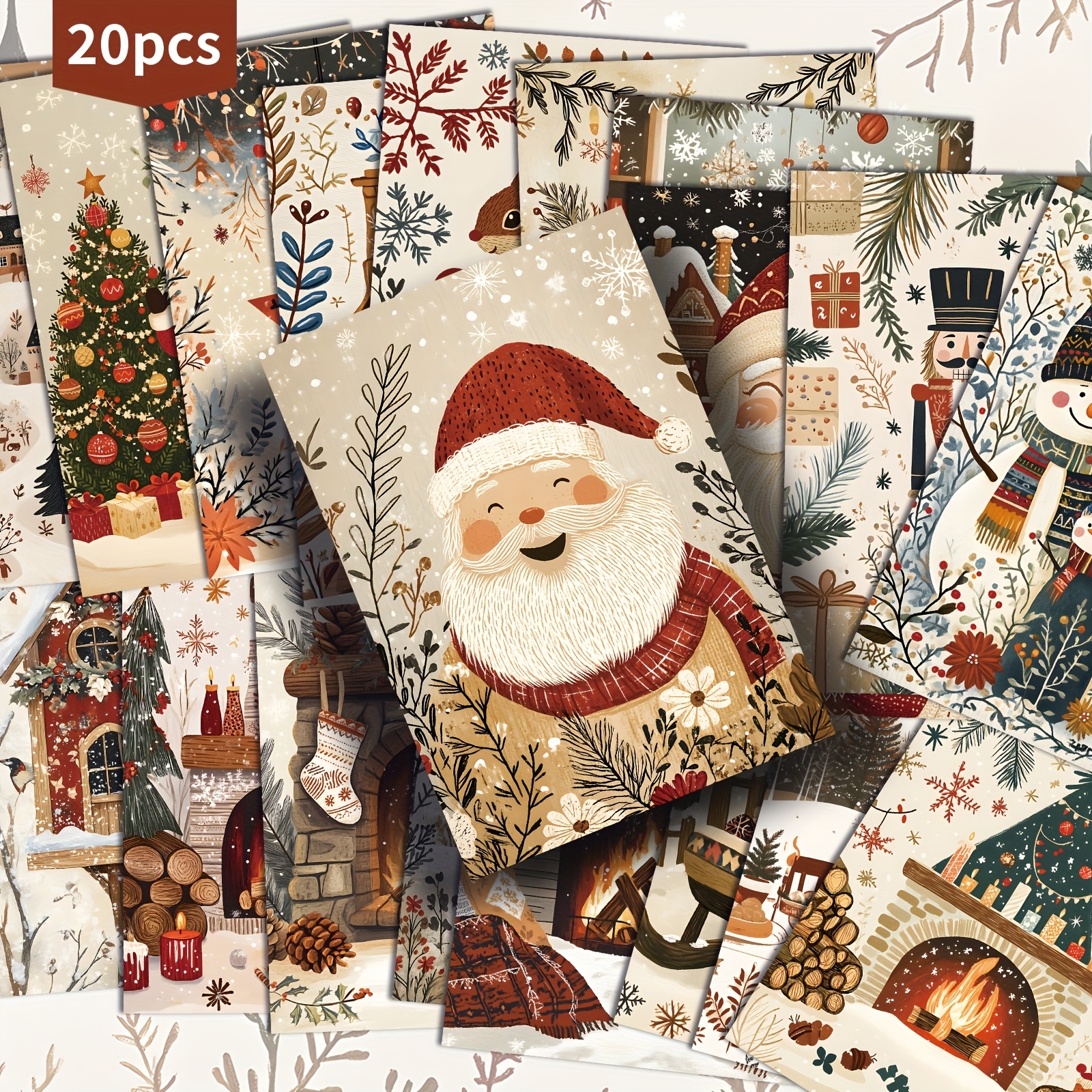 TEMU 20 Pack Vintage Christmas Postcards - Classic Santa, Gingerbread Houses, Trees - 4x6 Inch Scrapbooking Cards For Junk Journals, Holiday