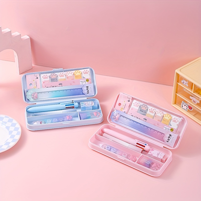 9pcs cute     stationery set   pencil case eraser highlighters and more colorful gradient design retractable pens versatile for   use office supplies   design durable plastic cute stationery Product details 1