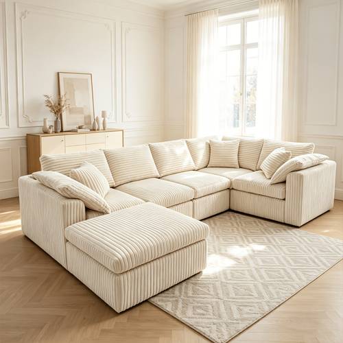127 inch oversized modular combination sofa boneless couch extra deep seat corduroy fabric cloud sofa with movable footstool convertible into l shape u shape and sofa bed suitable for living room no