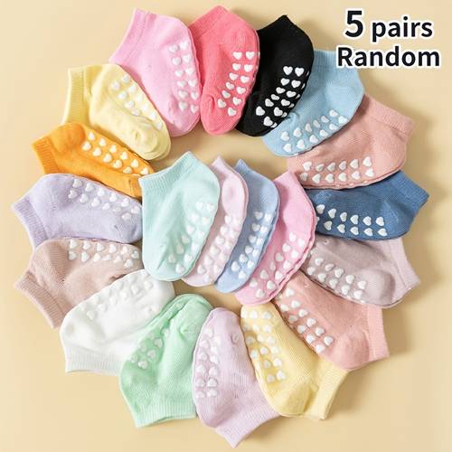 calcetines tipo barco para niña con estampado de corazones y puntos con pegamento, de 5 /10 , /verano