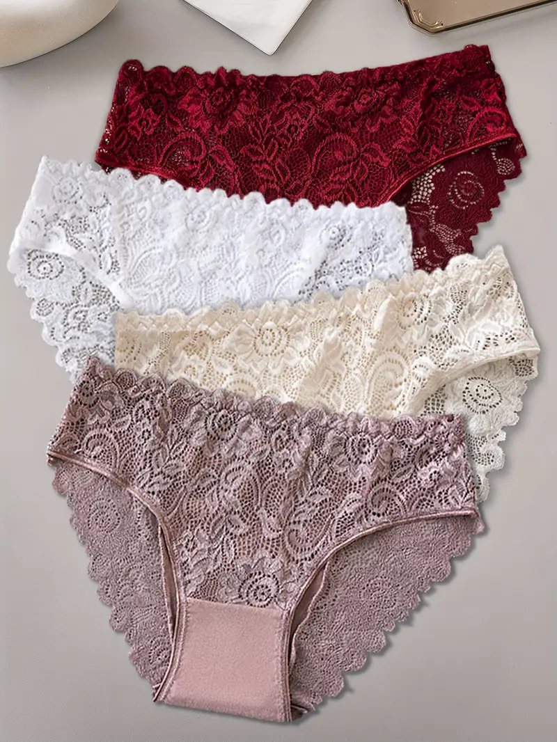 4pcs womens floral lace jockstrap underwear breathable comfortable briefs with contrast lace detailing sexy elegant design for casual attire everyday underwear floral lace detailing smooth texture fabric Product details 30