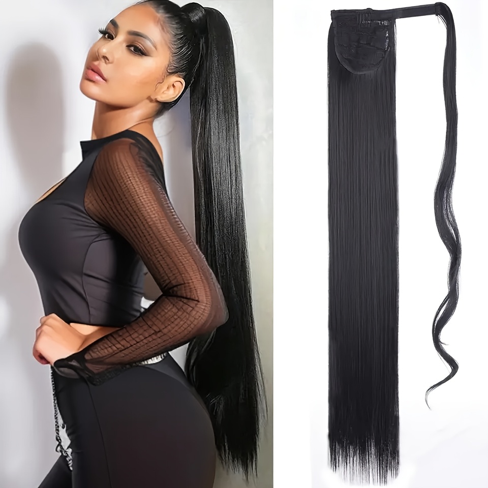 TEMU Extensión de de Caballo Elegante de 24 Pulgadas Ultra Larga y , Fibra de para Mujeres, Extensiones de Cabello en y Marrón